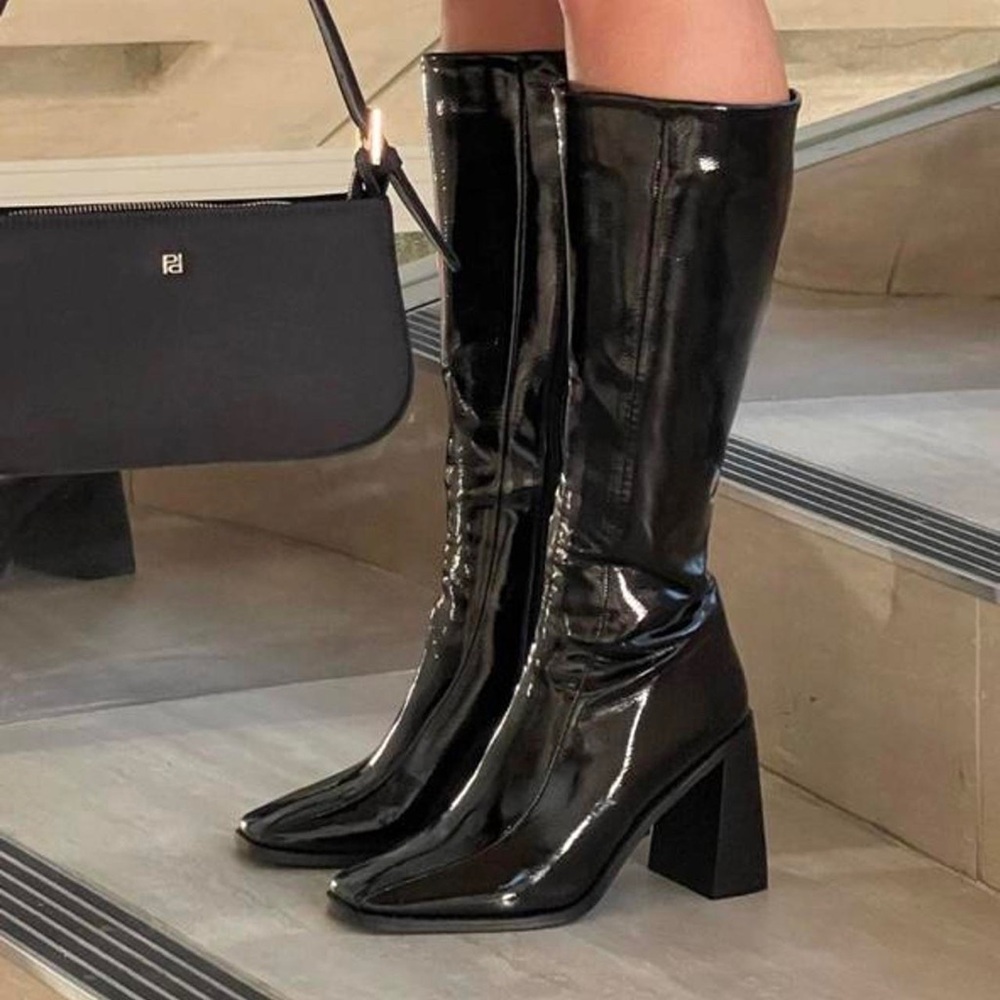 PRINCESS POLLY Black Patent Leather Knee-High Women's Boots ~ NWOT - Picture 7 of 14